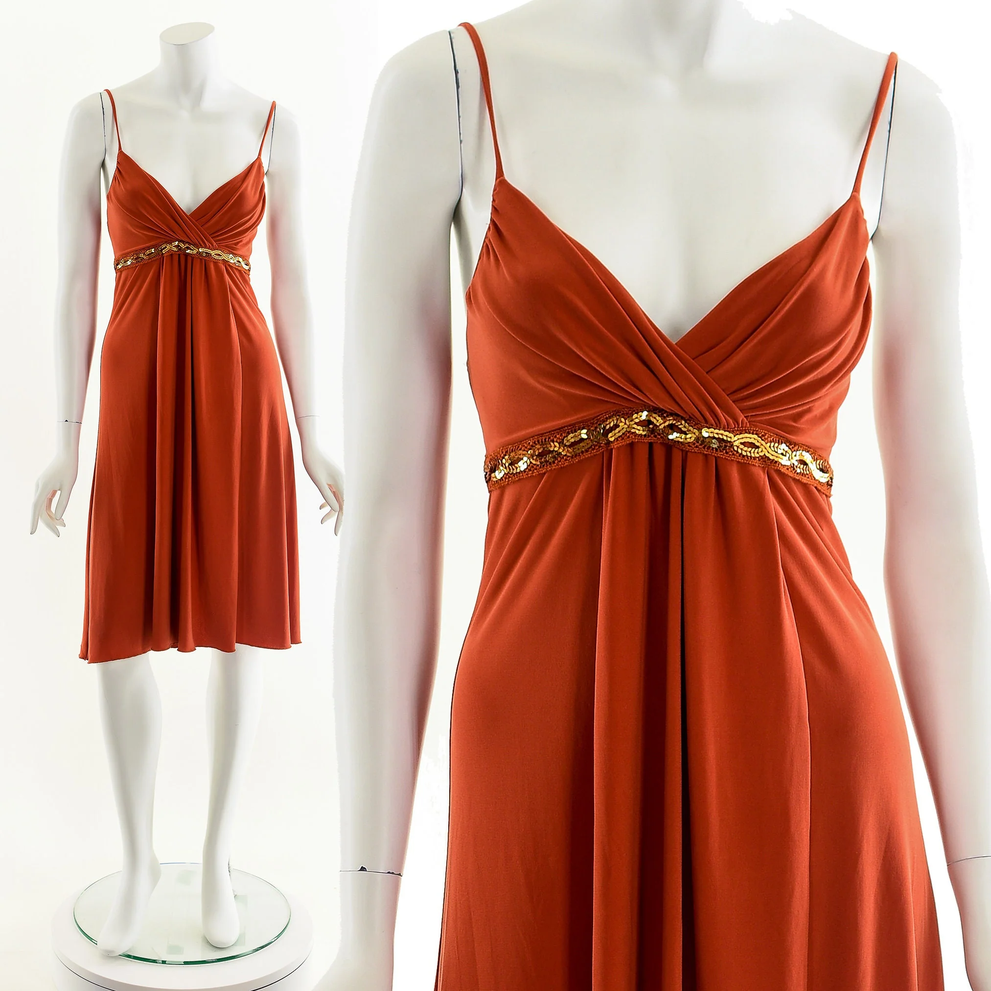 Rusty Orange Plunge Empire Dress by Taboo - Image 4