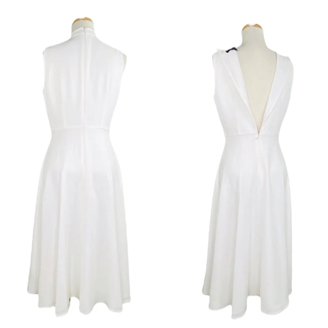 Ruthie Tie Neck Crepe A-Line Midi Dress White Size Us 2 Nwot by Maggy London - Image 3