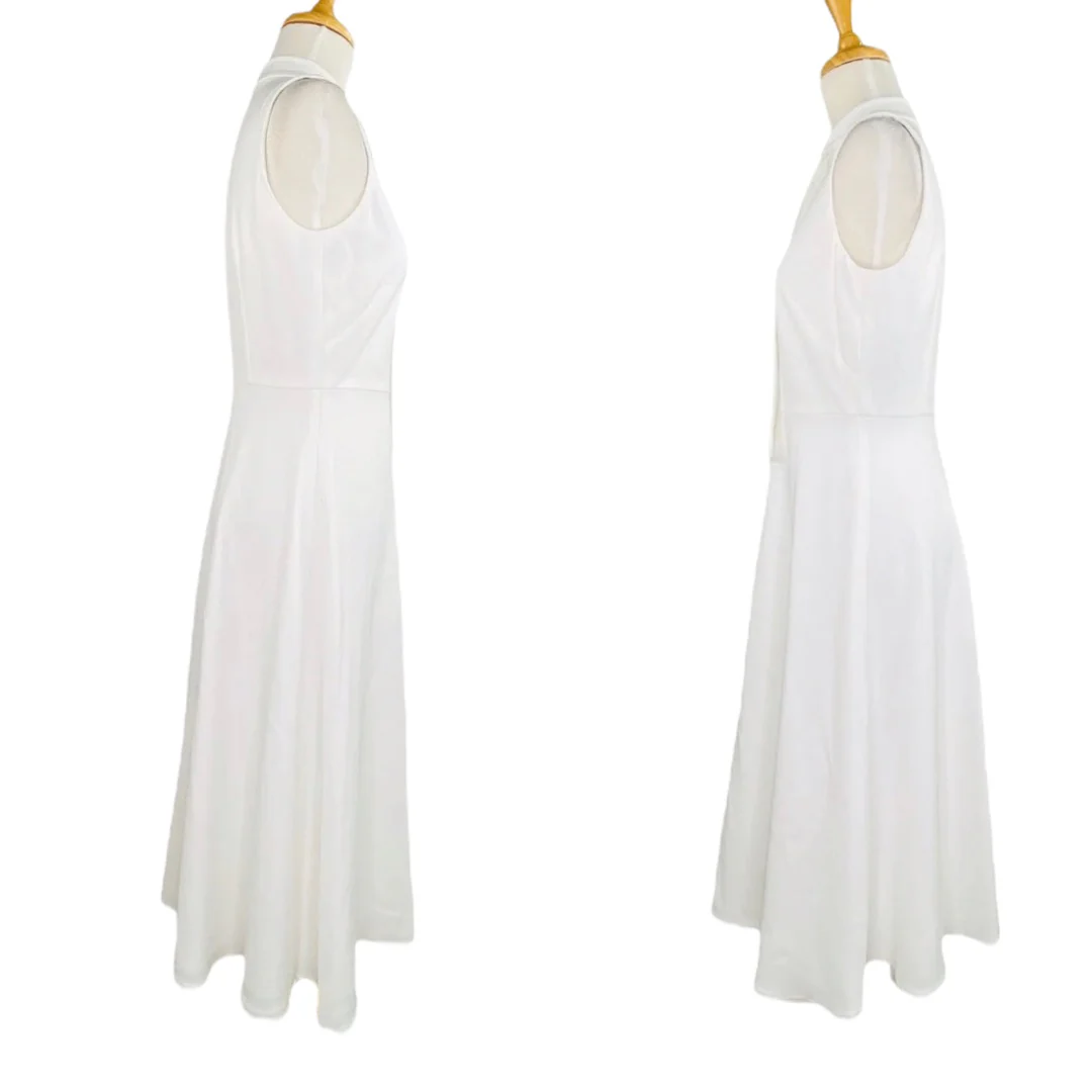 Ruthie Tie Neck Crepe A-Line Midi Dress White Size Us 2 Nwot by Maggy London - Image 4