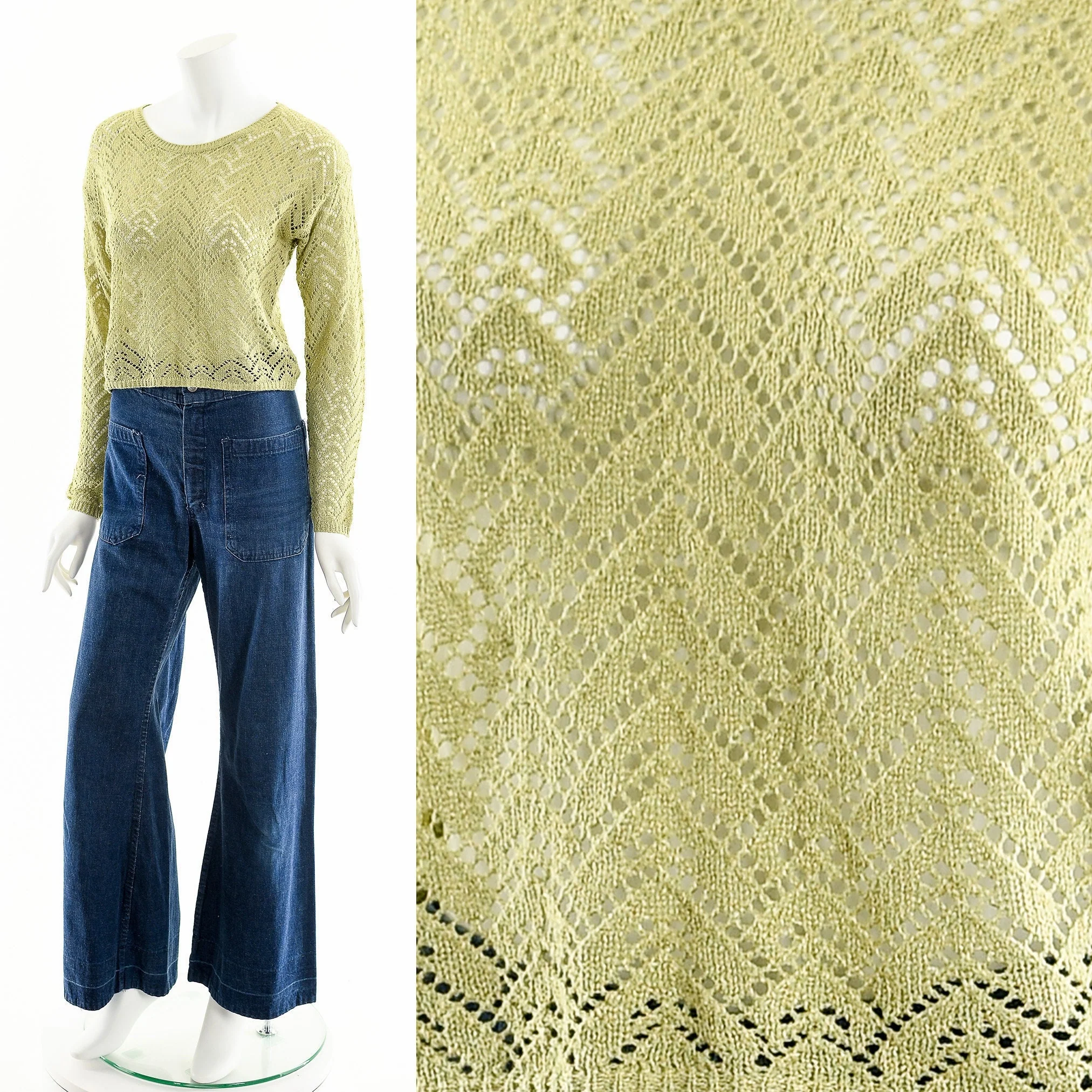 Sage Green Crochet Knit Crop Top - Image 3