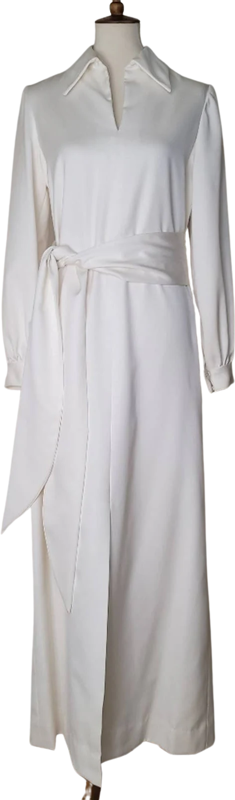 Sakowitz Vintage Ivory Collared Long-Sleeved Maxi Tie Dress - L by Robert Courtney
