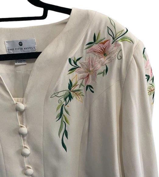 Saks Fifth Ave Silk Embroidered Blazer By Saks Fifth Avenue - Image 2