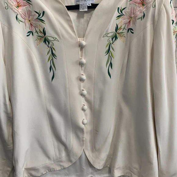 Saks Fifth Ave Silk Embroidered Blazer By Saks Fifth Avenue - Image 4
