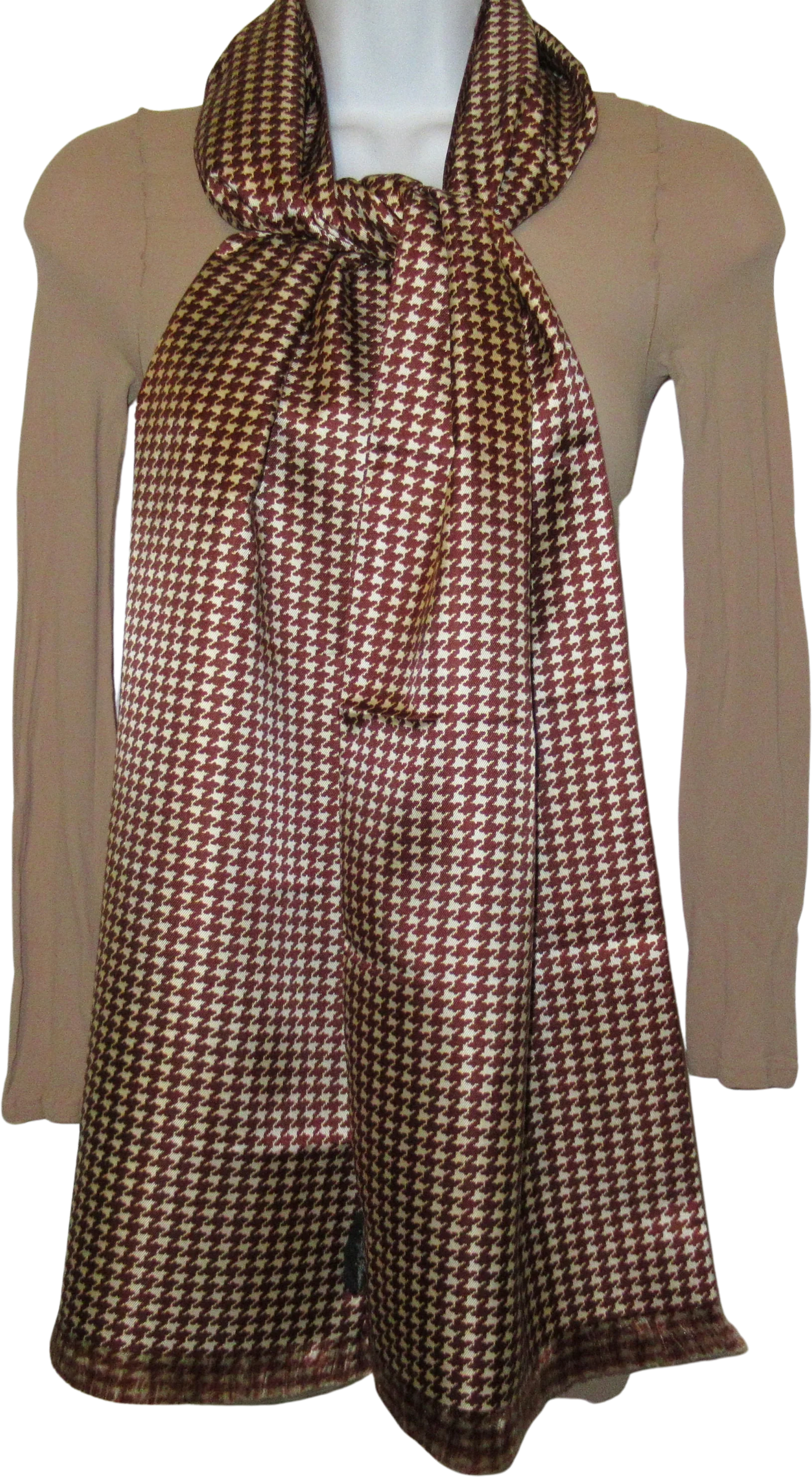 Saks Fifth Avenue Tuxedo Style Scarf Made by Doro Scarves Hounds Tooth Browncream Acetate 70 by 10 and 12 Es 1 Fringe Vintage by Saks Fifth Avenue