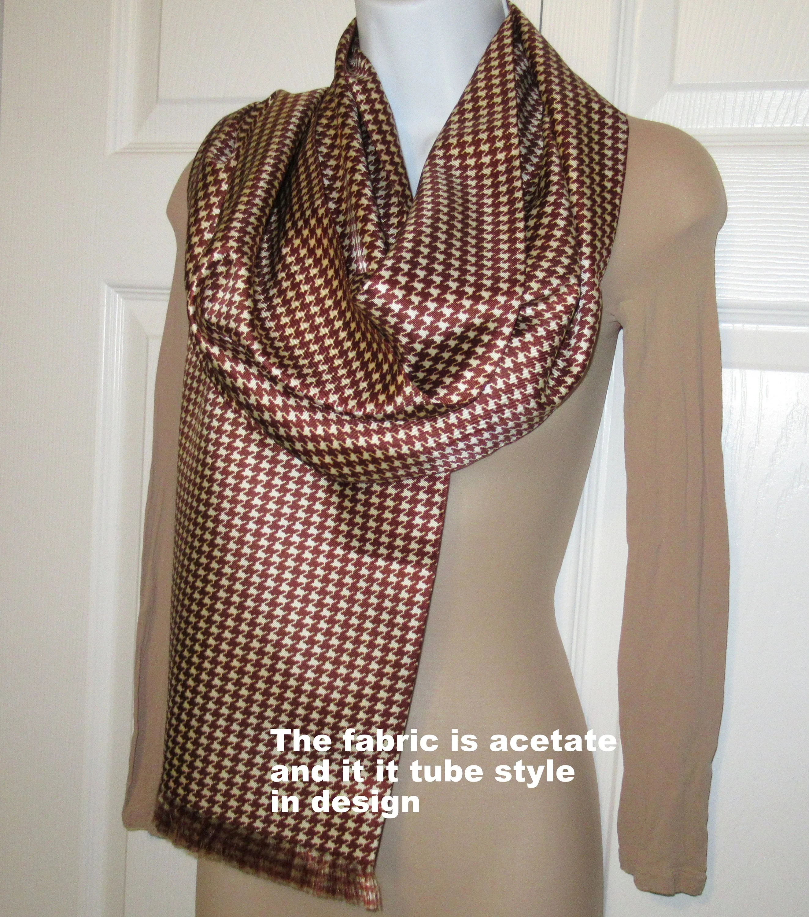 Saks Fifth Avenue Tuxedo Style Scarf Made by Doro Scarves Hounds Tooth Browncream Acetate 70 by 10 and 12 Es 1 Fringe Vintage by Saks Fifth Avenue - Image 2