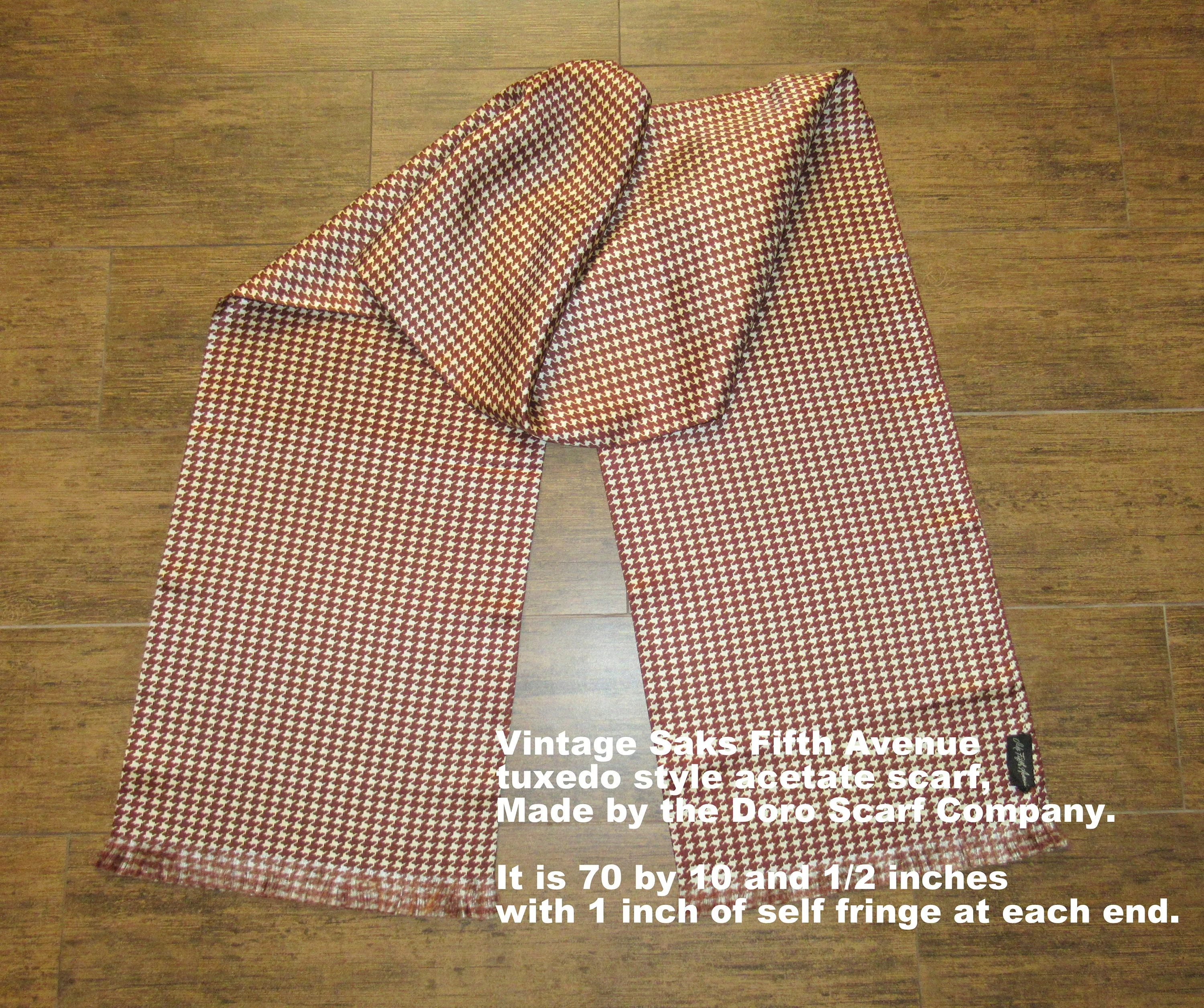 Saks Fifth Avenue Tuxedo Style Scarf Made by Doro Scarves Hounds Tooth Browncream Acetate 70 by 10 and 12 Es 1 Fringe Vintage by Saks Fifth Avenue - Image 3