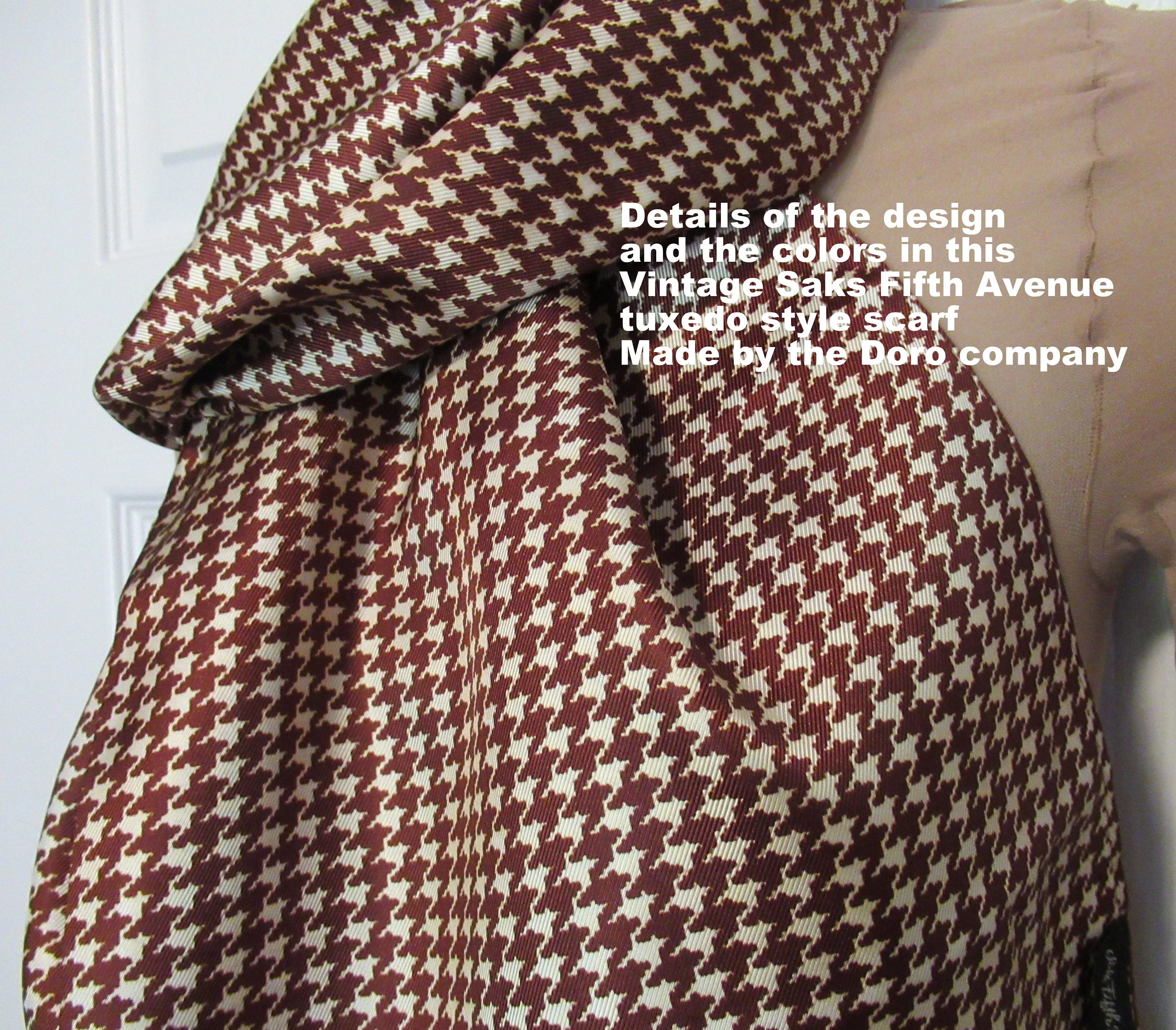 Saks Fifth Avenue Tuxedo Style Scarf Made by Doro Scarves Hounds Tooth Browncream Acetate 70 by 10 and 12 Es 1 Fringe Vintage by Saks Fifth Avenue - Image 4
