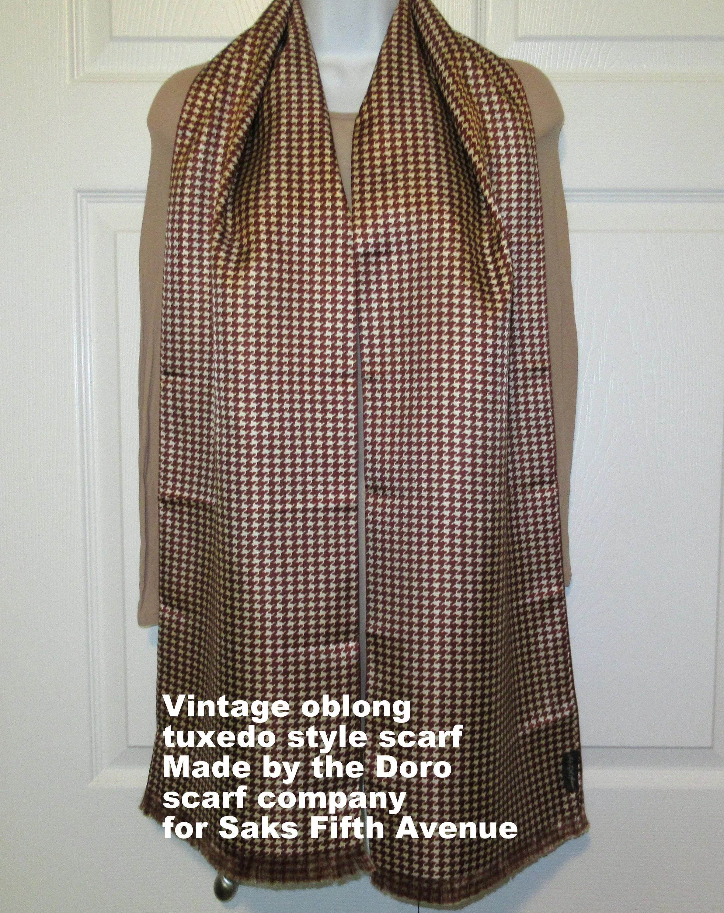 Saks Fifth Avenue Tuxedo Style Scarf Made by Doro Scarves Hounds Tooth Browncream Acetate 70 by 10 and 12 Es 1 Fringe Vintage by Saks Fifth Avenue - Image 6