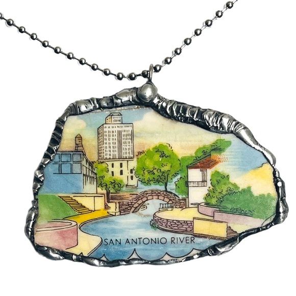 San Antonio River Pendant Handcrafted From a Commemorative Plate Texas - Image 2
