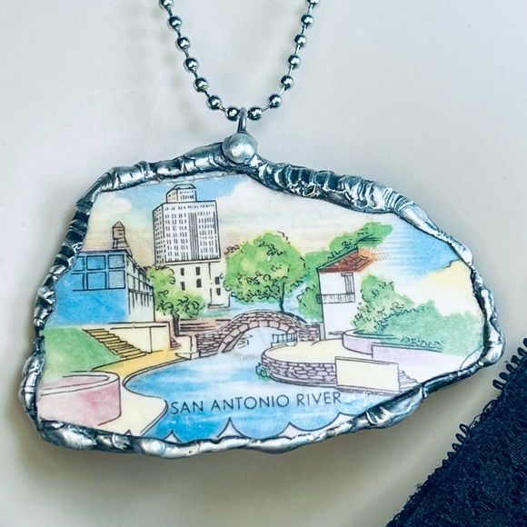 San Antonio River Pendant Handcrafted From a Commemorative Plate Texas - Image 3