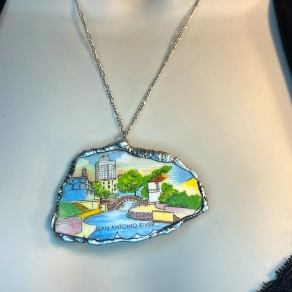 San Antonio River Pendant Handcrafted From a Commemorative Plate Texas - Image 4