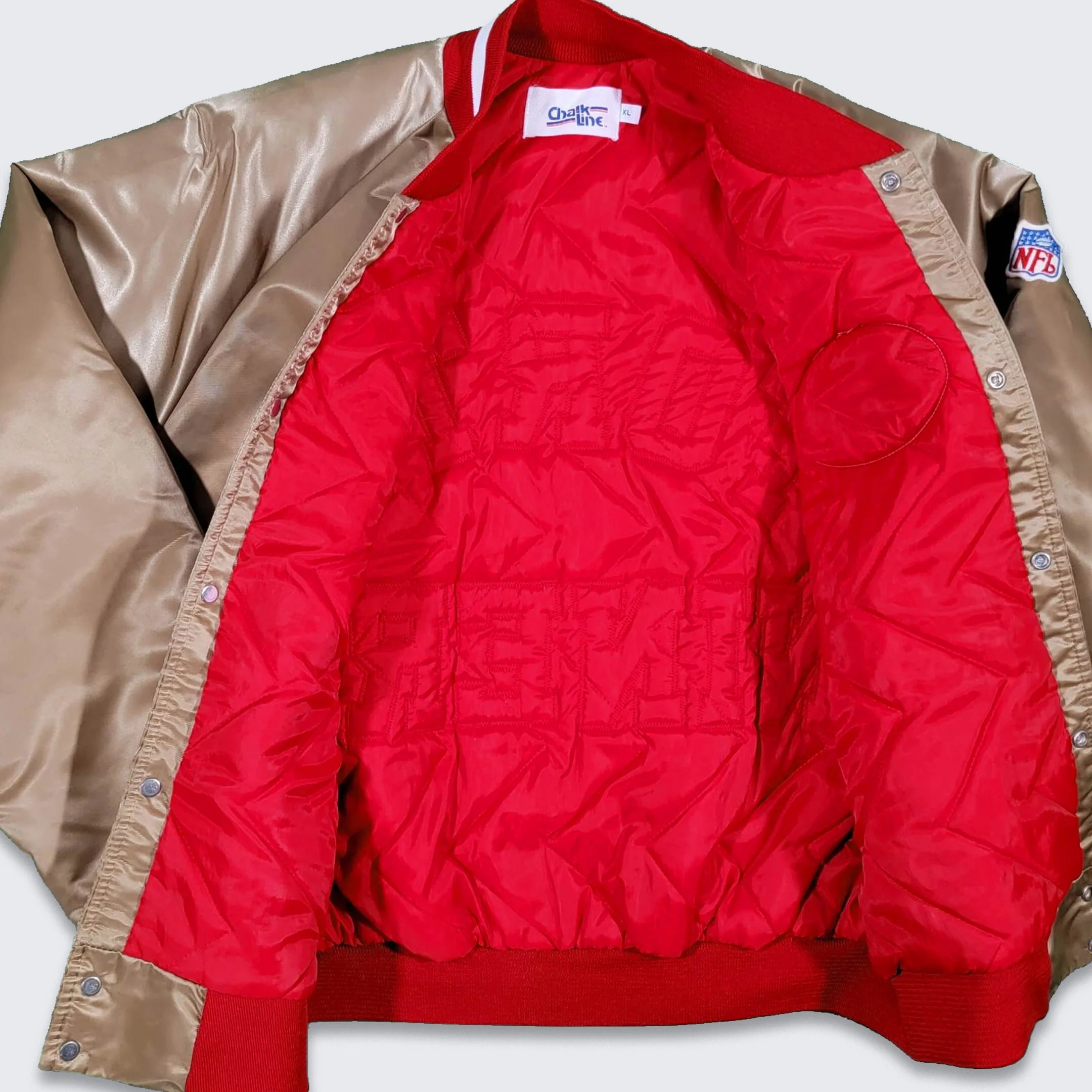 San Francisco 49ers Vintage 80s Chalk Line Satin Bomber Jacket Nfl Football Golden Coat Size Men's Xl by Chalk Line - Image 2