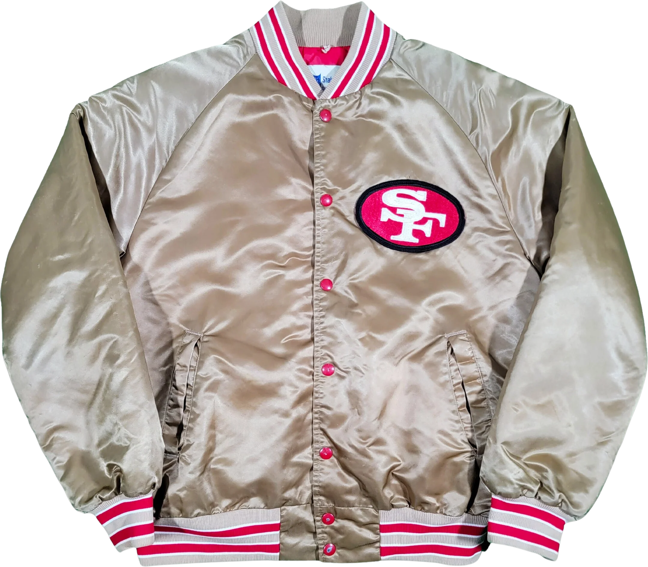 San Francisco 49ers Vintage 80s Stahl Urban Satin Bomber Jacket Nfl Football Golden Coat Size Medium by Stahl Urban