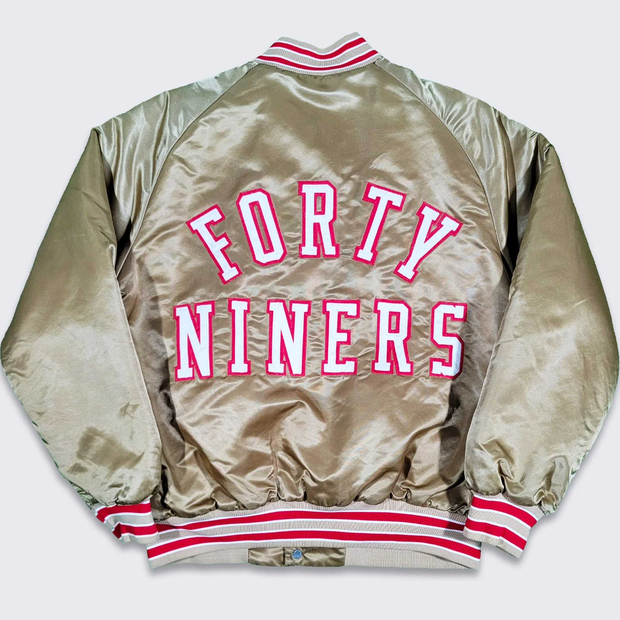 San Francisco 49ers Vintage 80s Stahl Urban Satin Bomber Jacket Nfl Football Golden Coat Size Medium by Stahl Urban - Image 3