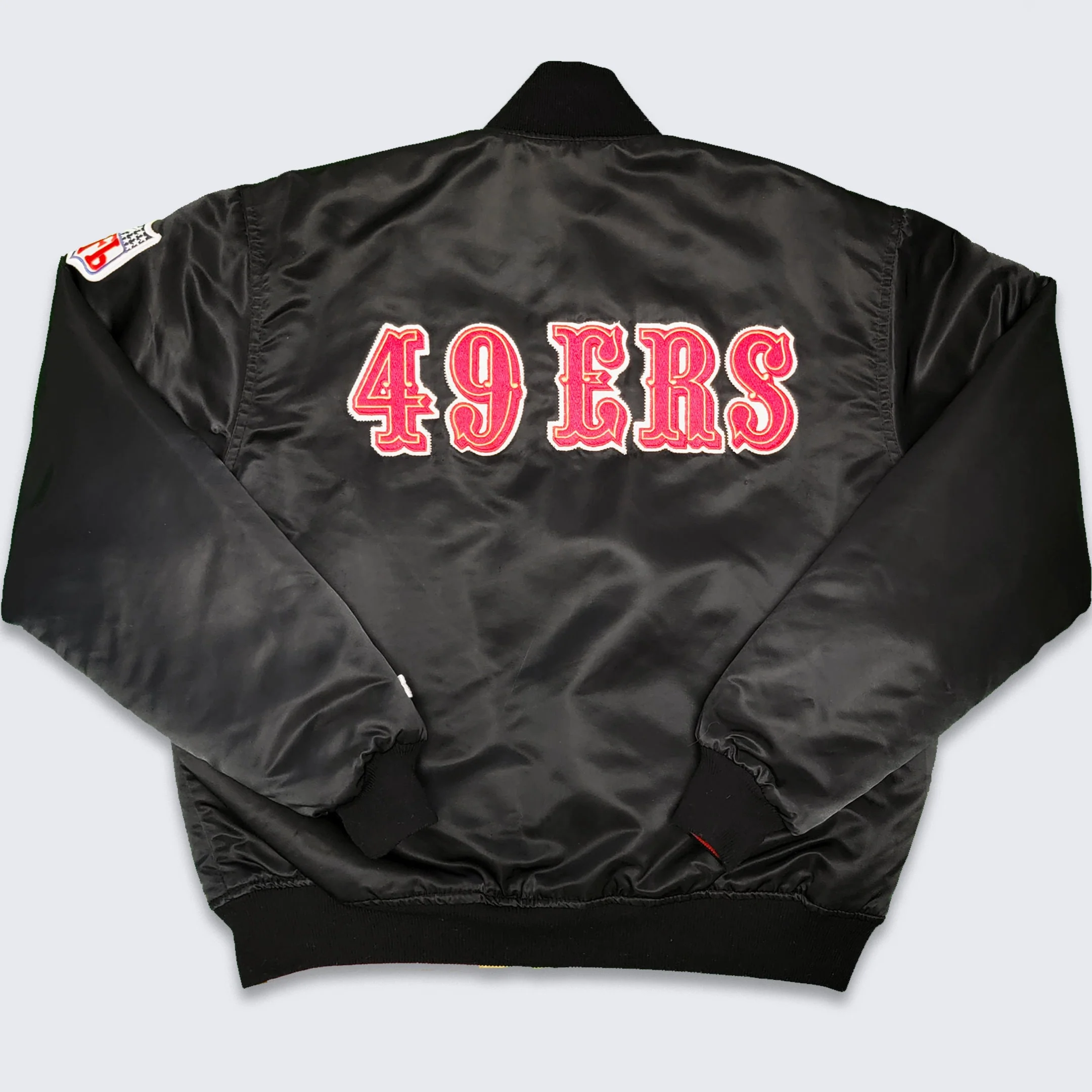 San Francisco 49ers Vintage 80s Starter Reversible Satin Bomber Jacket Two Coats Golden and Black Size L by Starter - Image 2