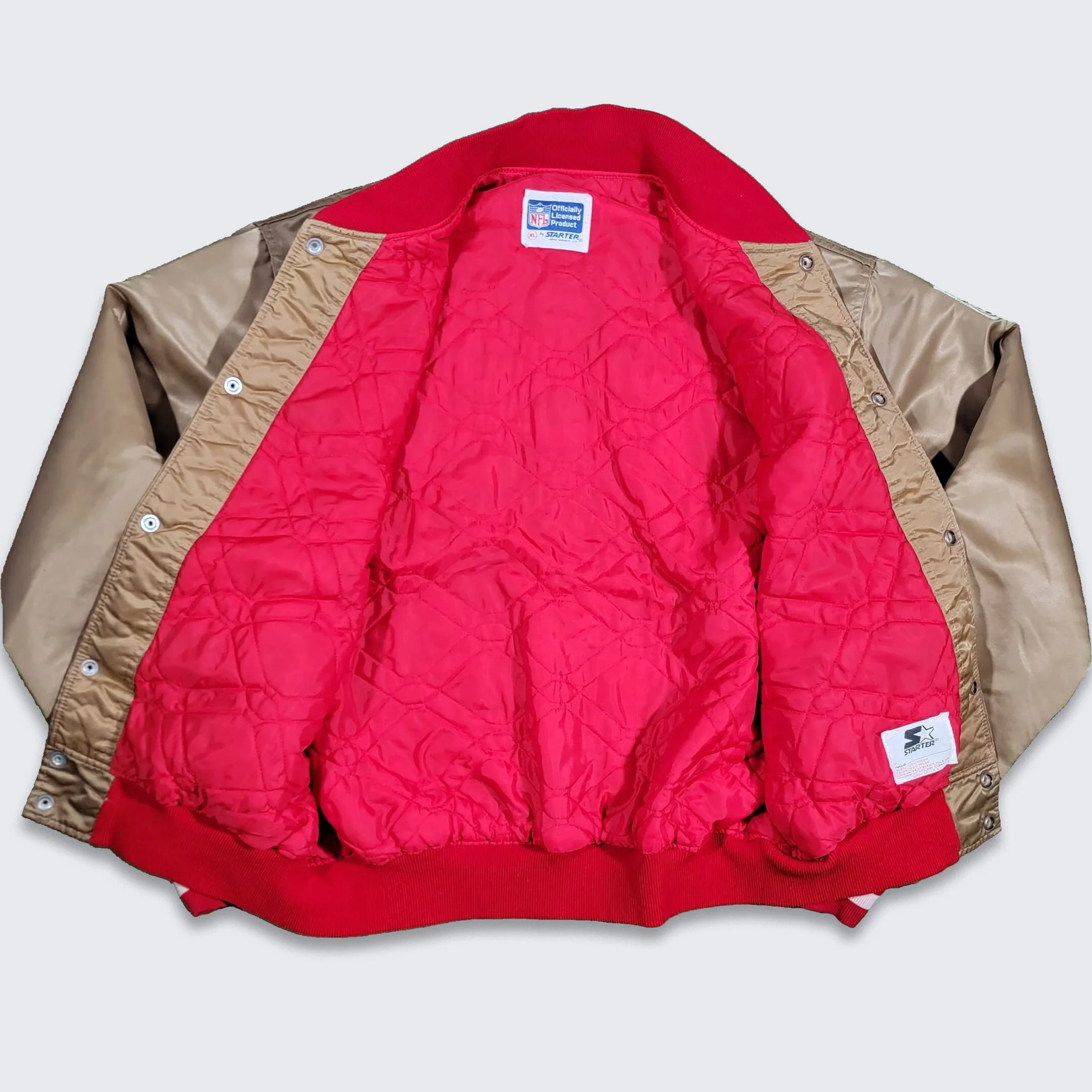 San Francisco 49ers Vintage 80s Starter Satin Bomber Jacket Nfl Football Gold Red Coat Size Xl by Starter - Image 2