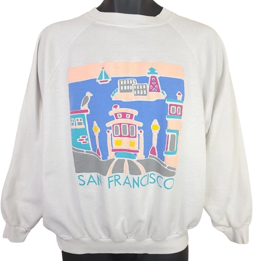 San Francisco Sweatshirt Vintage 80s Trolley Cable Car Alcatraz Made In Usa Mens Size Xl