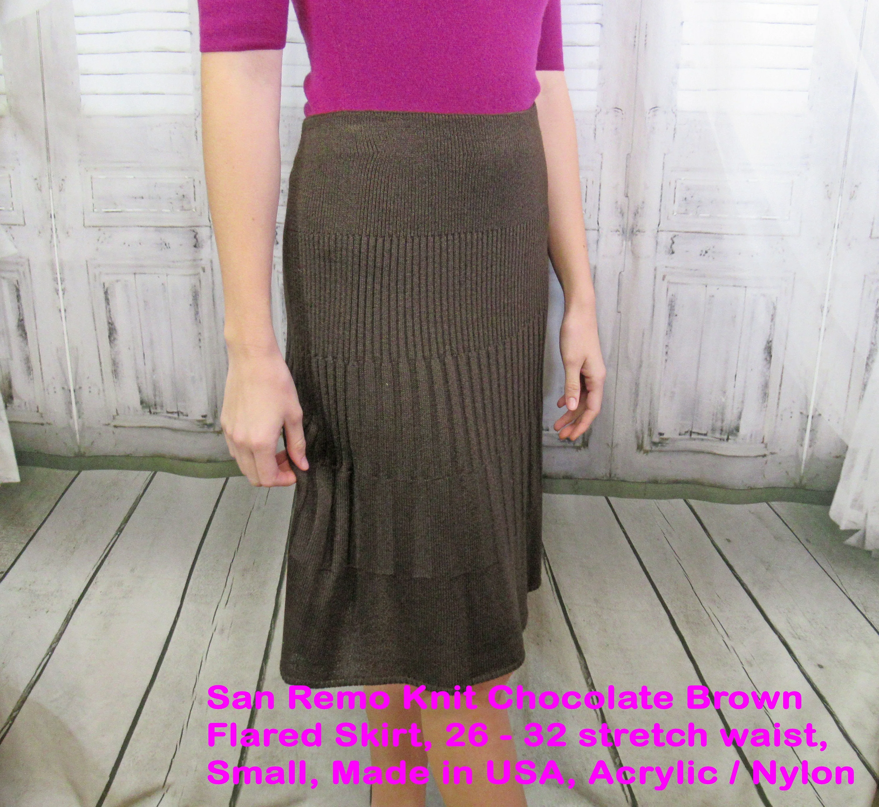 San Remo Knit Small Skirt Chocolate Brown Flared Stretch Chocolate Brown Flared Acrylic and Nylon 80s by San Remo - Image 4