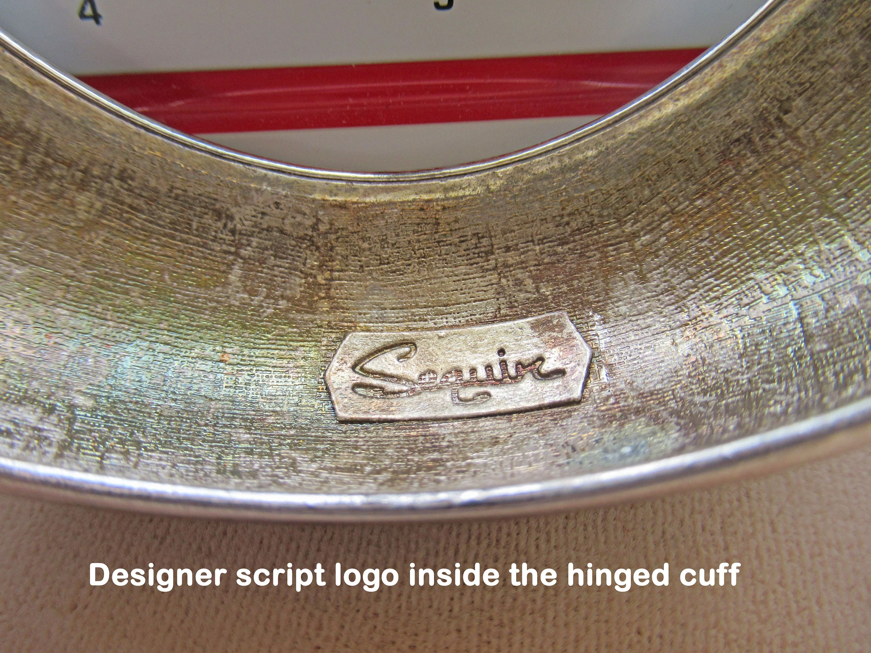 Saquir Hinged Bangle Cuff Bracelet Pastel Teal Green Enamel with Raised Silver Tone Edge Leaf Design 1 Inch Wide Best Fit 7. 5 Inch Wrist - Image 7