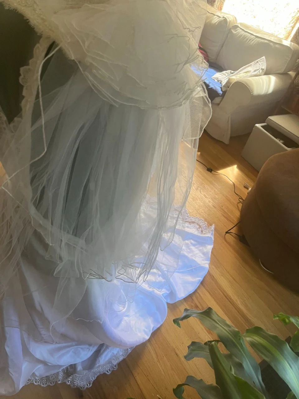 Satin Lace, Sequin and Bead Wedding Dress with Hat - Image 12