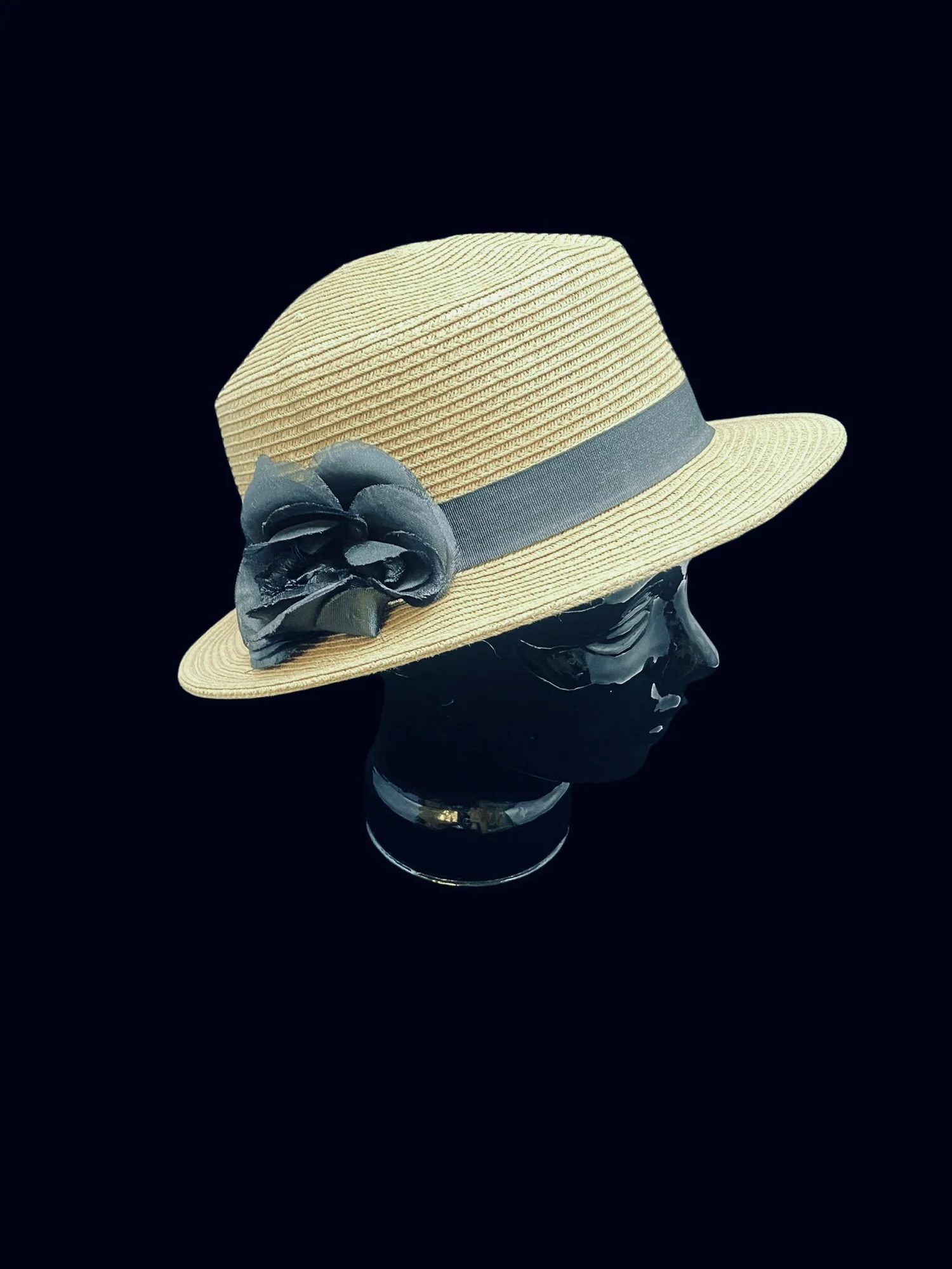 Scala Womens Straw Hat with Black Fabric Band and Flower Accent by Scala - Image 2