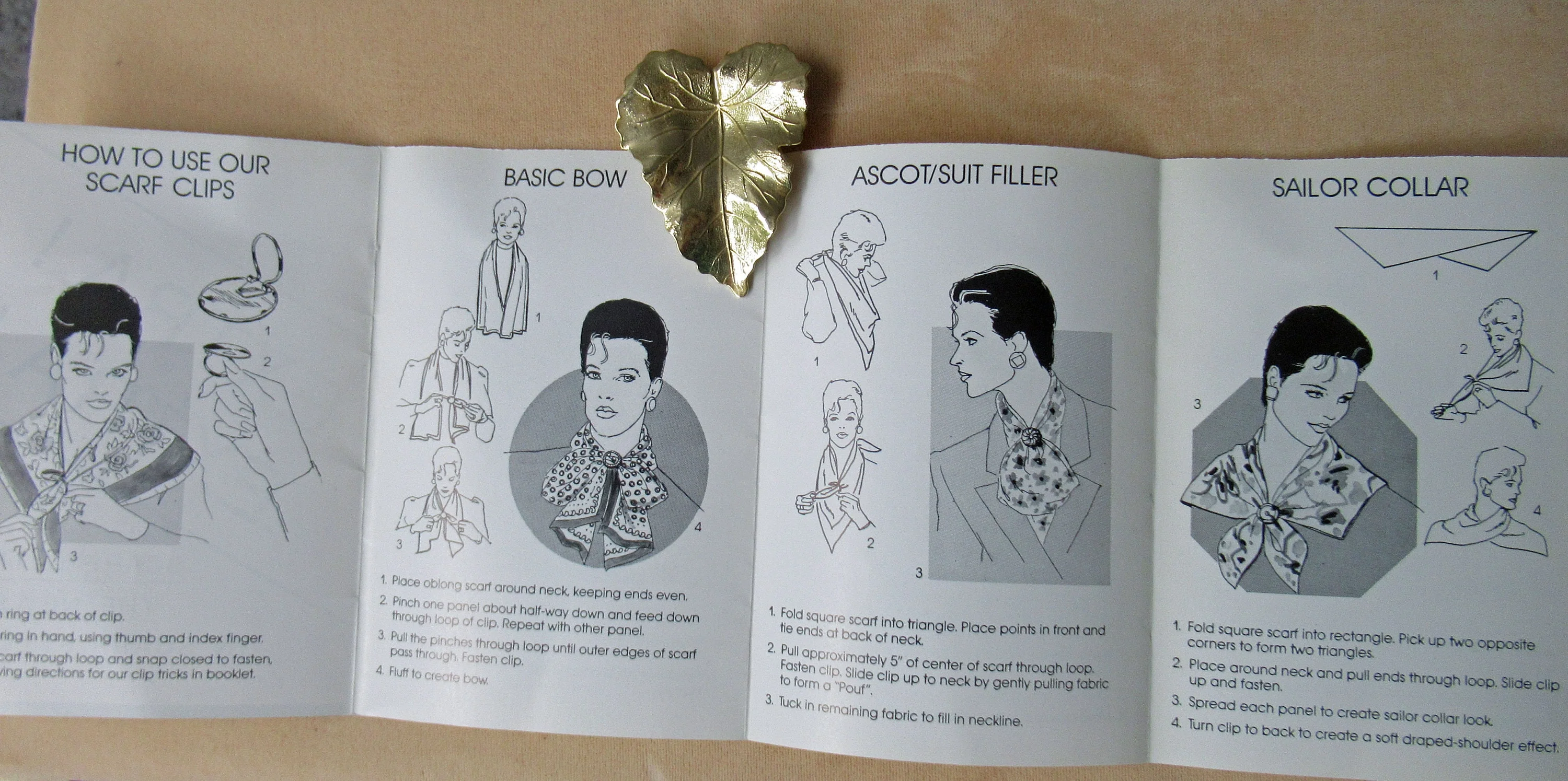 Scarf Clip 80s Gold Tone Metal Leaf Design In 3 Dimensional Triangular Shape - Image 10