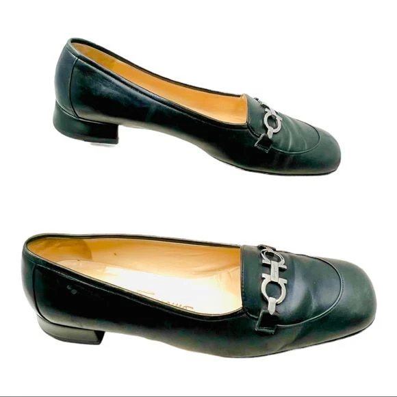 School Loafers Nero Napa Calf Leather Silver Logo Hardware by Salvatore Ferragamo - Image 6