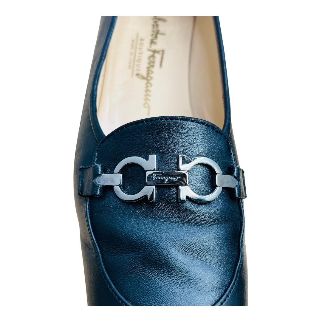 School Loafers Nero Nappa Calf Leather Silver Logo Hardware by Salvatore Ferragamo - Image 6