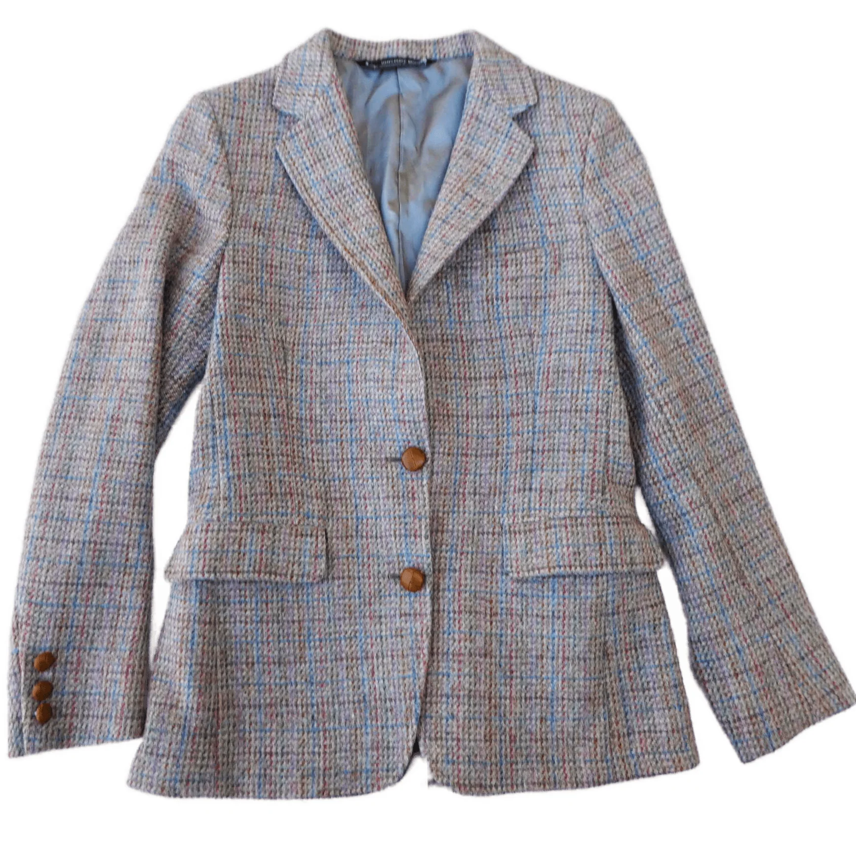 Scottish Wool Lands End Blazer Leather Buttons S By Harris Tweed - Image 4
