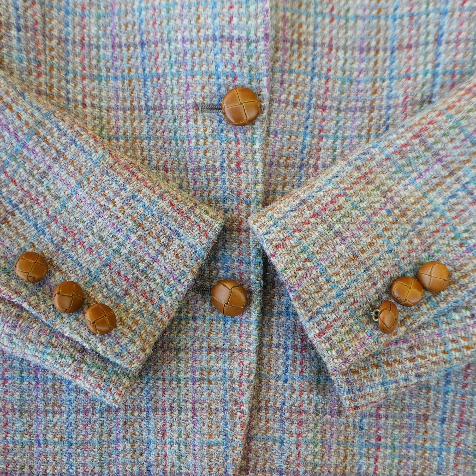 Scottish Wool Lands End Blazer Leather Buttons S By Harris Tweed - Image 6