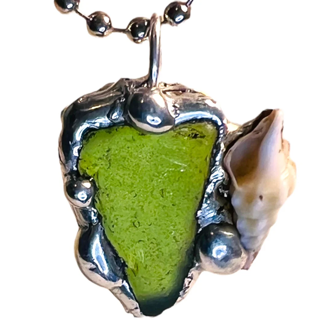 Sea Glass and Seashell Pendant Handcrafted with a Tiffany Method Solder Handmade - Image 6