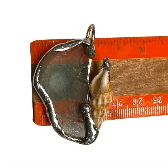 Sea Glass and Seashell Pendant Handcrafted with Atiffany Method Solder Handmade - Image 7
