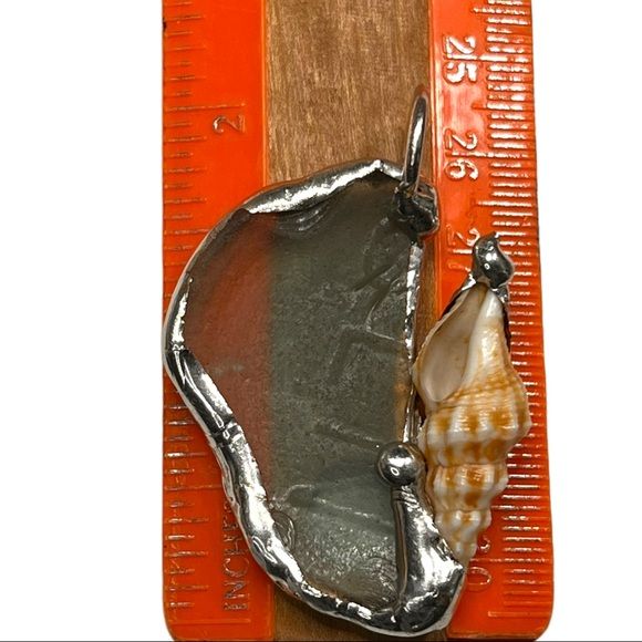 Sea Glass and Seashell Pendant Handcrafted with Atiffany Method Solder Handmade - Image 8