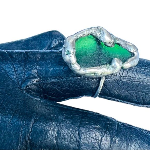 Sea Glass Ring Handcrafted with Tiffany Solder and Green Sea Glass Ring Size 6. 5 - Image 4