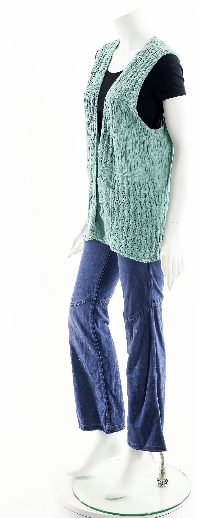 Sea Green Crochet Knit Cardigan Vest - Image 10