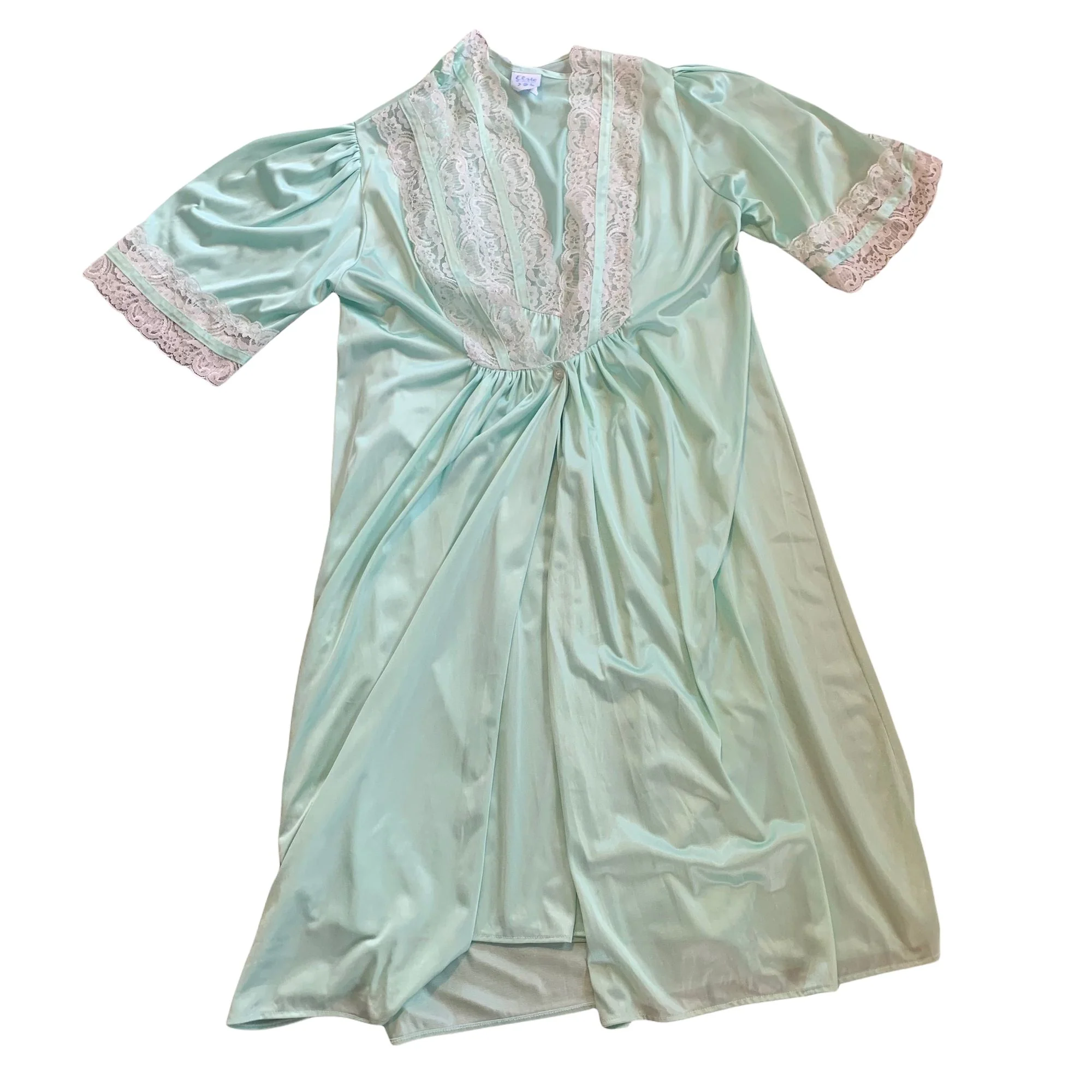 Seafoam Green Lace Lingerie Nightgown Overcoat Usa By Elsie of Miami - Image 10