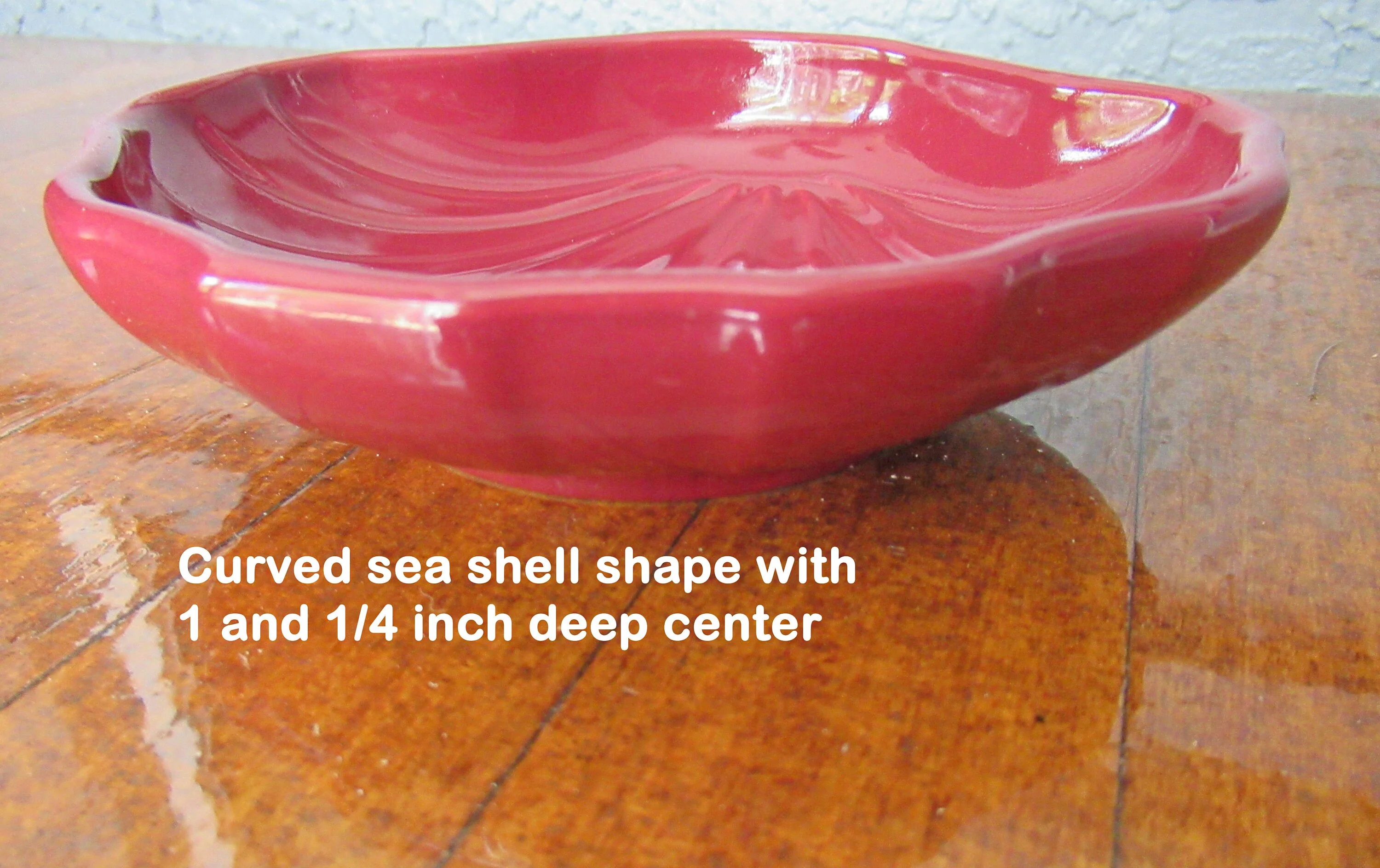 Seashell Shape Trinket Dish 5 by 5 and 1/2 by 1 and 1/4 Inches Deep Made In Usa Copyright Design Dark Burgundy Color Vtg by Pfaltzgraff - Image 5