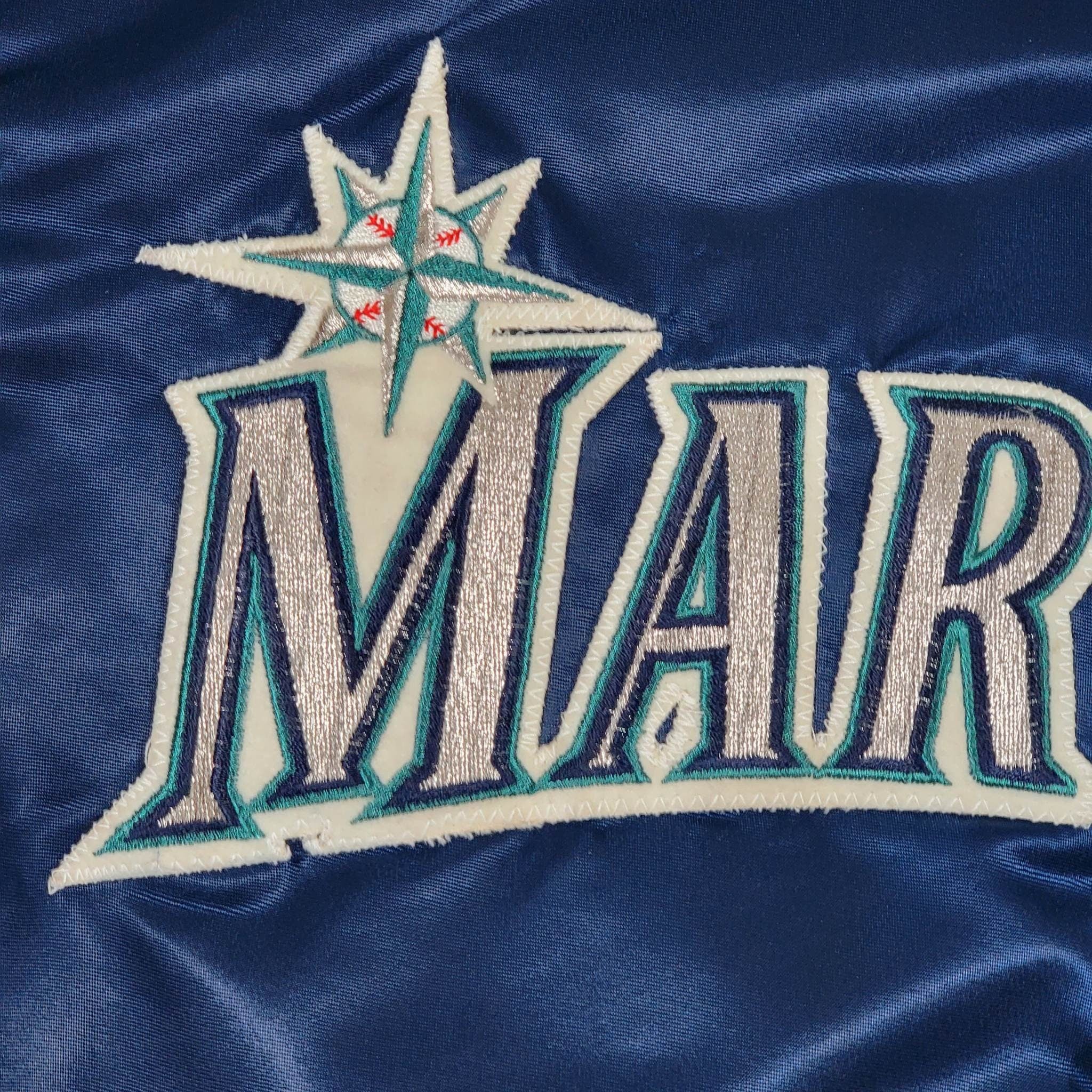 Seattle Mariners Vintage 90s Starter Satin Bomber Jacket Mlb Baseball Navy Blue Coat Men's Size Large by Starter - Image 3