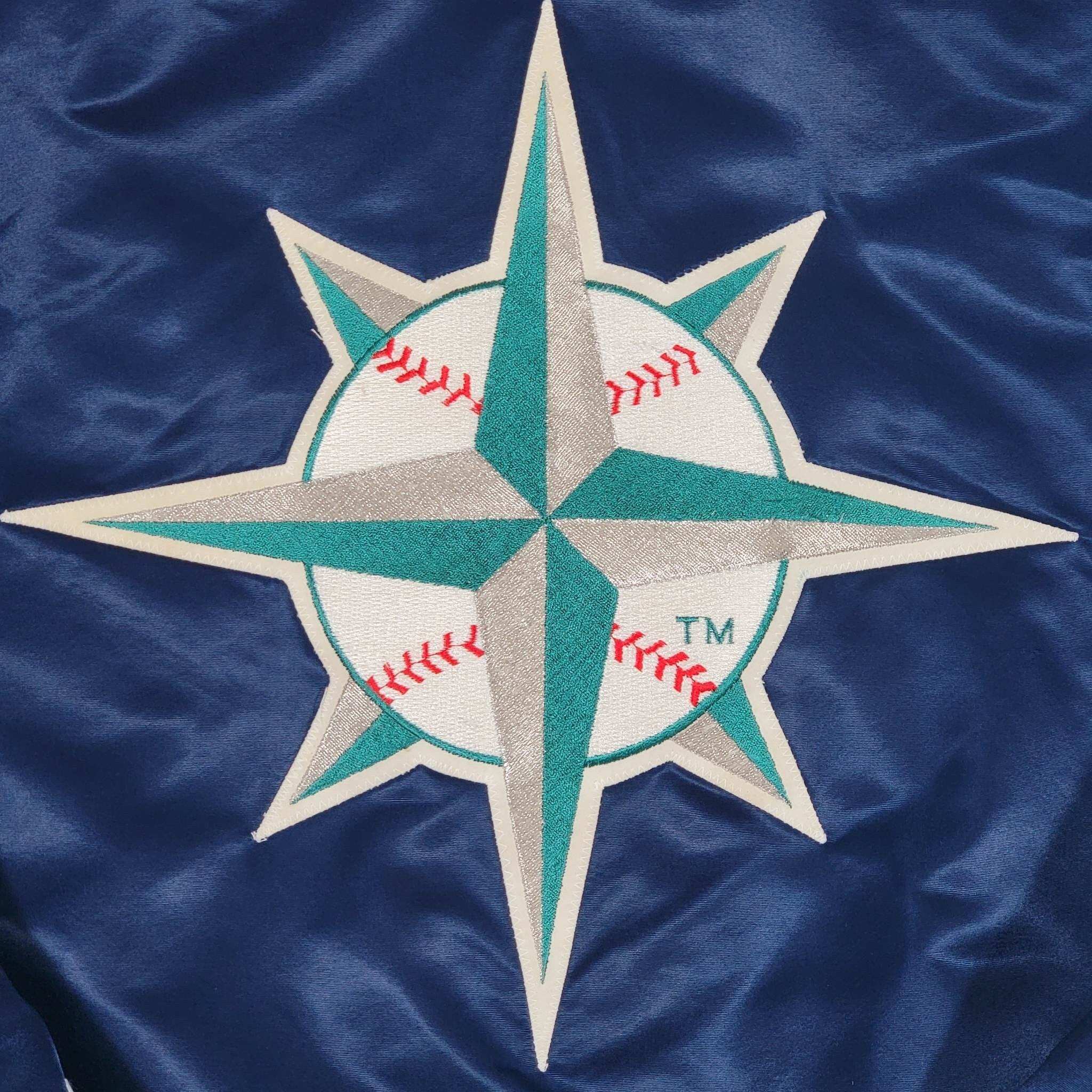 Seattle Mariners Vintage 90s Starter Satin Bomber Jacket Mlb Baseball Navy Blue Coat Men's Size Large by Starter - Image 7
