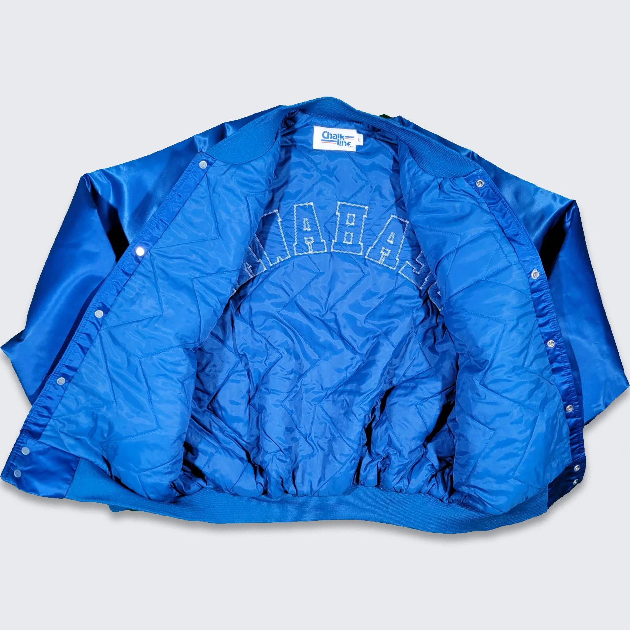 Seattle Seahawks Vintage 80s Chalk Line Satin Bomber Jacket Nfl Football Blue and Silver Coat Size Large by Chalk Line - Image 2