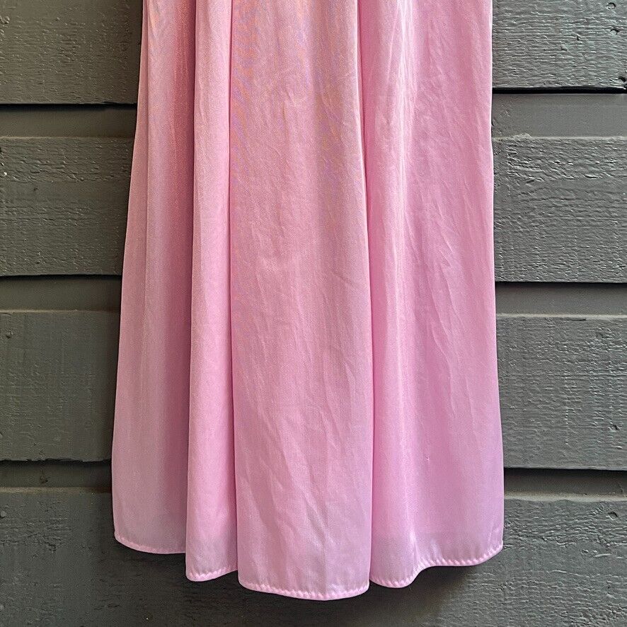 90s Long Pink Mauve Satin Nylon Nightgown Usa One Size By Secret Accents - Image 5