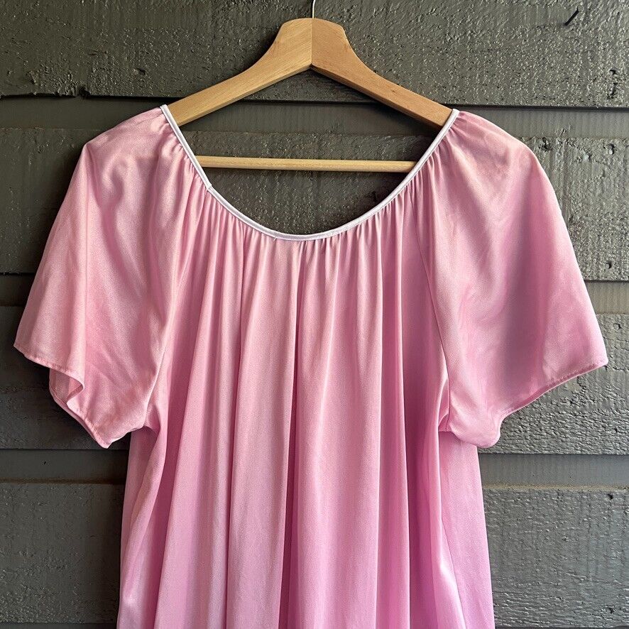90s Long Pink Mauve Satin Nylon Nightgown Usa One Size By Secret Accents - Image 8