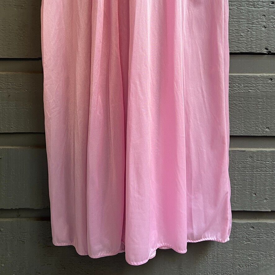 90s Long Pink Mauve Satin Nylon Nightgown Usa One Size By Secret Accents - Image 9