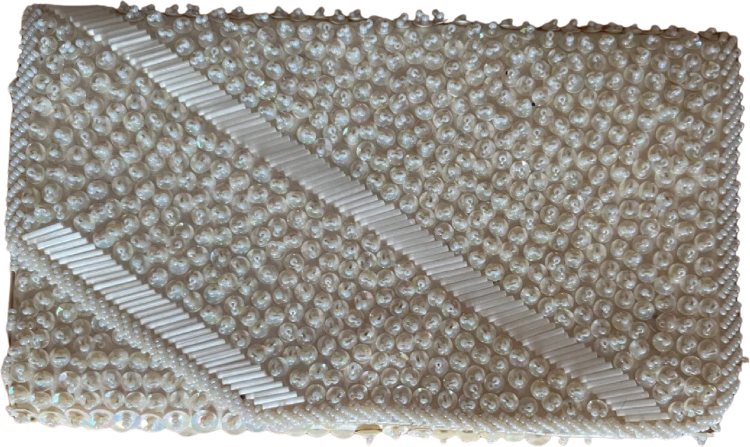 Sequin and Beaded Cream Clutch with Snap Closure