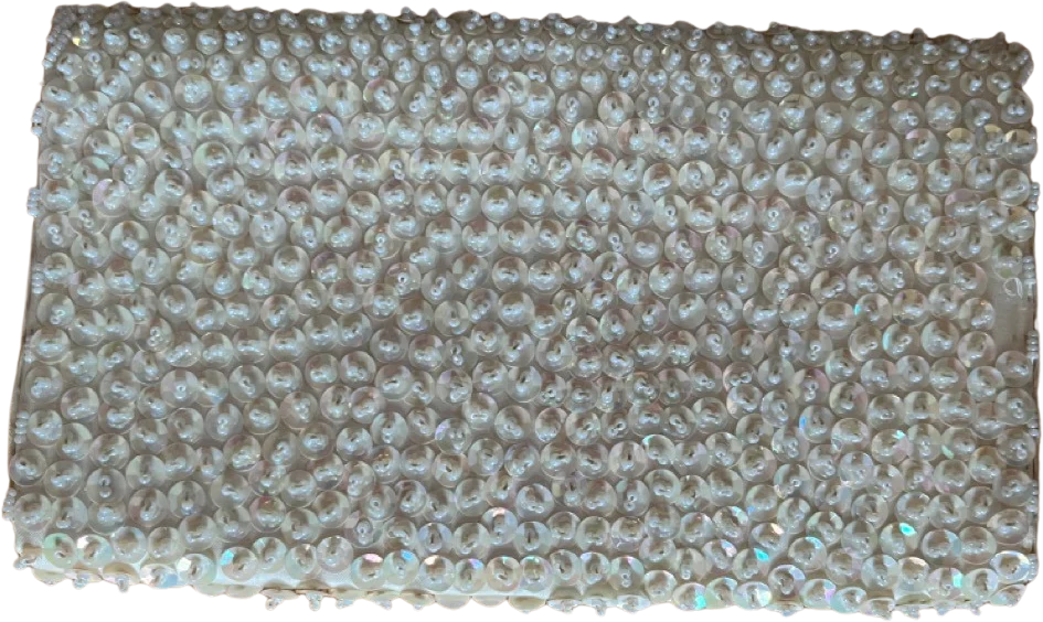 Sequin and Beaded Cream Clutch with Snap Closure - Image 2