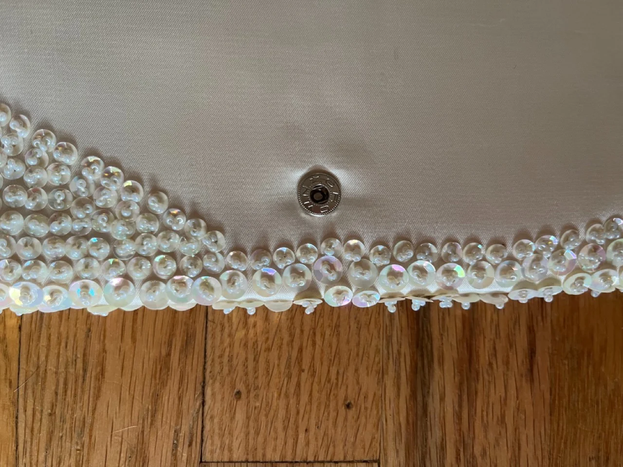 Sequin and Beaded Cream Clutch with Snap Closure - Image 4