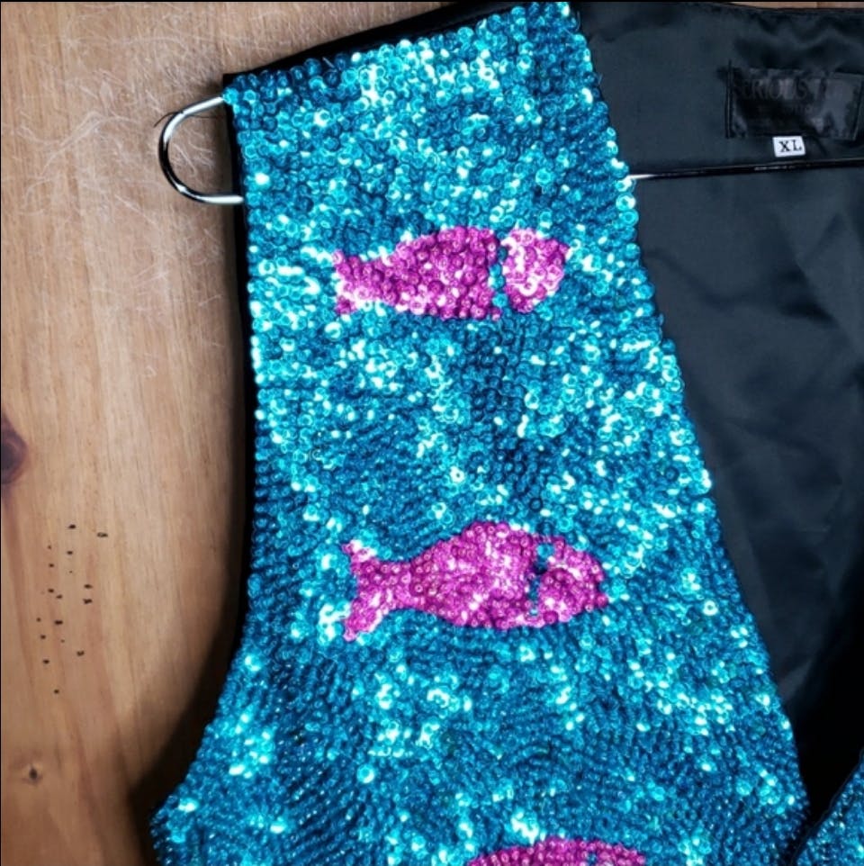 Blue and Pink Sequined Fish Vest by Serious Fun - Image 10
