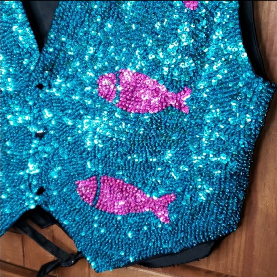 Blue and Pink Sequined Fish Vest by Serious Fun - Image 5