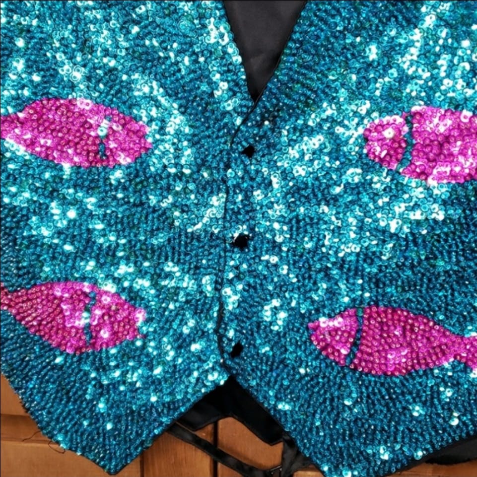 Blue and Pink Sequined Fish Vest by Serious Fun - Image 6