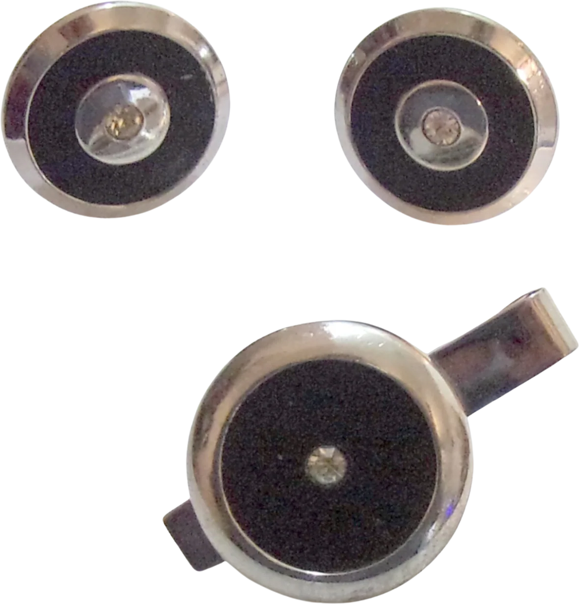 Set Cufflinks Tie Bar Black Silvery Rhinestone By Swank